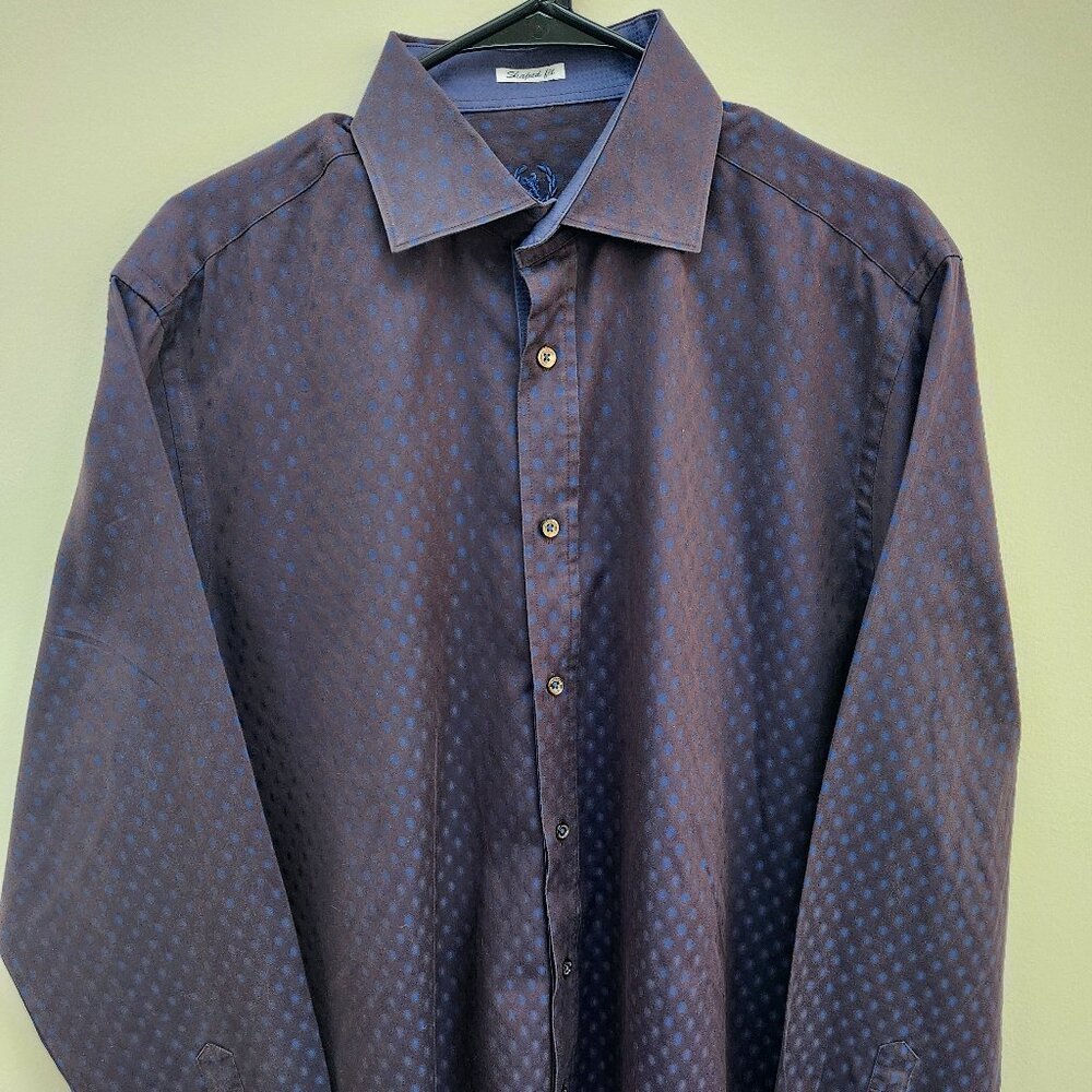 Bugatchi Uomo Designer Shirt Mens XL Purple & Blue Long Sleeve Button Up Casual